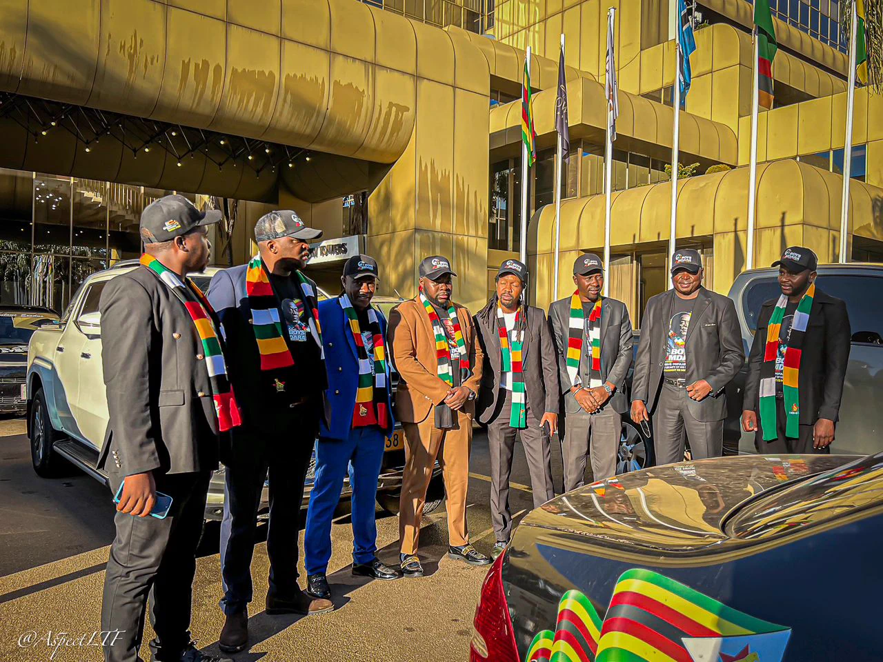 Boys DzaMdara leadership delegation outside Rainbow Towers, Harare
